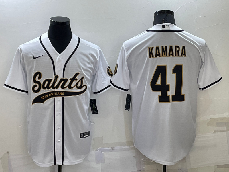Personalized Men’s New Orleans Saints #41 Alvin Kamara White Stitched MLB Cool Base Baseball Jersey
