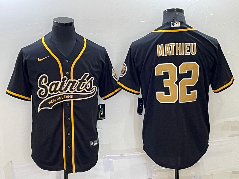 Personalized Men’s New Orleans Saints #32 Tyrann Mathieu Black Stitched MLB Cool Base Baseball Jersey