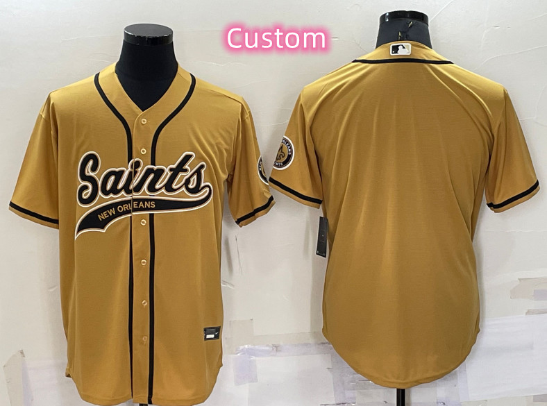 Personalized Custom Men’s New Orleans Saints Gold Cool Base Stitched Baseball Jersey
