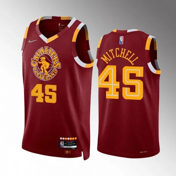 Personalized Men’s Cleveland Cavaliers #45 Donovan Mitchell Wine Red 2021 2022 75th Anniversary City Edition Swingman Stitched Jersey
