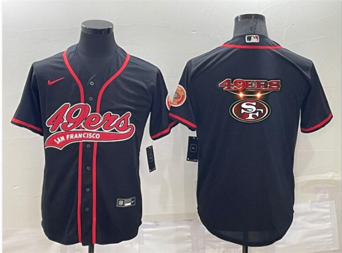 Personalized Men’s San Francisco 49ers Black Team Big Logo With Patch Cool Base Stitched Baseball Jersey