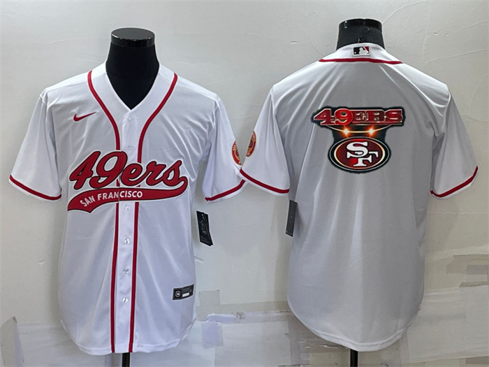 Personalized Men’s San Francisco 49ers White Team Big Logo With Patch Cool Base Stitched Baseball Jersey