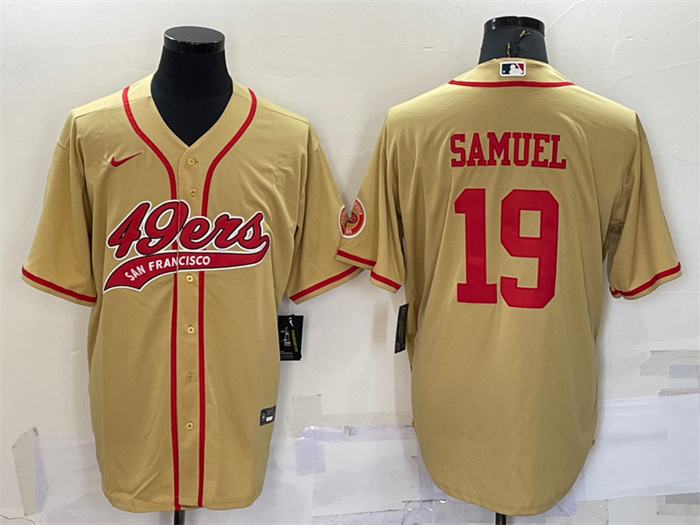 Personalized Men’s San Francisco 49ers #19 Deebo Samuel Gold With Patch Cool Base Stitched Baseball Jersey