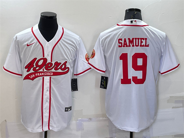 Personalized Men’s San Francisco 49ers #19 Deebo Samuel White With Patch Cool Base Stitched Baseball Jersey