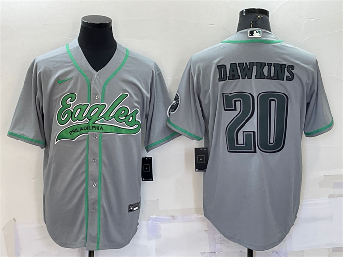 Personalized Men’s Philadelphia Eagles #20 Brian Dawkins Grey With Patch Cool Base Stitched Baseball Jersey