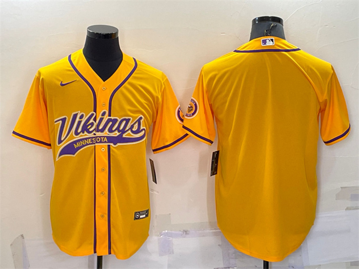 Personalized Men’s Minnesota Vikings Blank Gold With Patch Cool Base Stitched Baseball Jersey
