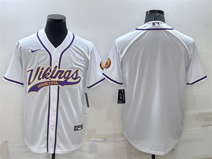 Personalized Men’s Minnesota Vikings Blank White With Patch Cool Base Stitched Baseball Jersey