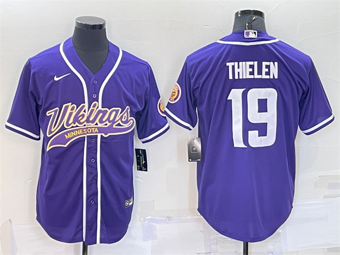 Personalized Men’s Minnesota Vikings #19 Adam Thielen Purple With Patch Cool Base Stitched Baseball Jersey