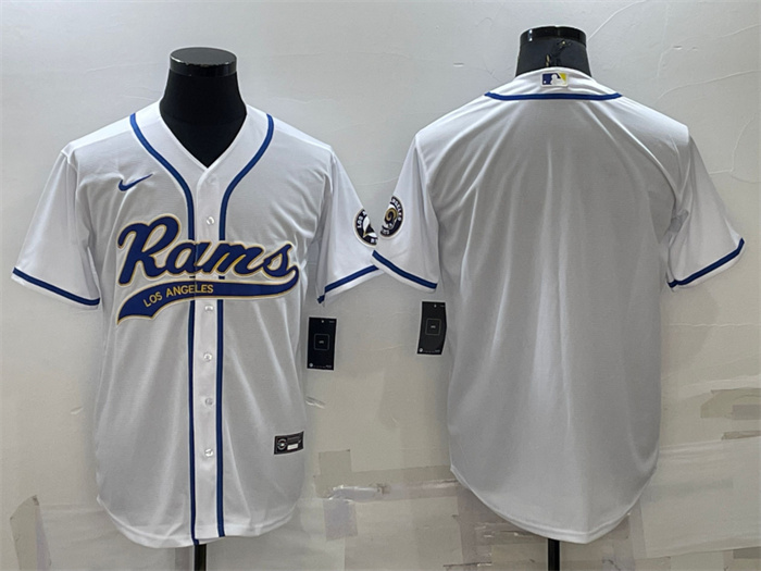 Personalized Men’s Los Angeles Rams Blank White With Patch Cool Base Stitched Baseball Jersey