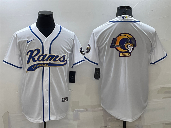 Personalized Men’s Los Angeles Rams White Team Big Logo With Patch Cool Base Stitched Baseball Jersey