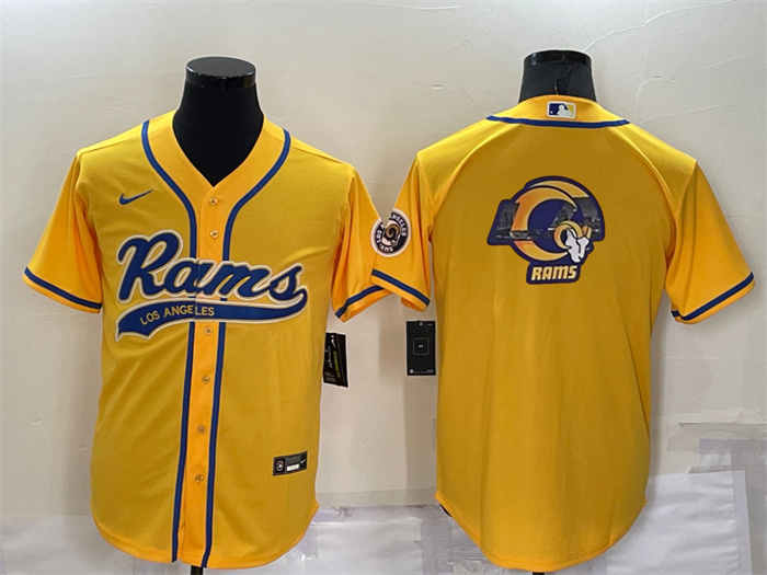 Personalized Men’s Los Angeles Rams Yellow Team Big Logo With Patch Cool Base Stitched Baseball Jersey