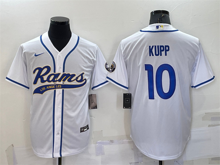 Personalized Men’s Los Angeles Rams #10 Cooper Kupp White With Patch Cool Base Stitched Baseball Jersey