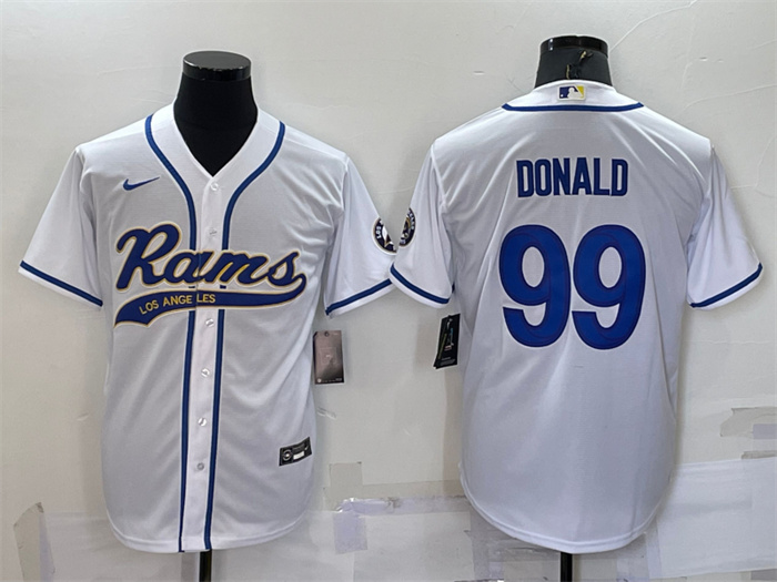 Personalized Men’s Los Angeles Rams #99 Aaron Donald White With Patch Cool Base Stitched Baseball Jersey