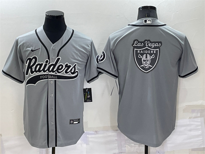 Personalized Men’s Las Vegas Raiders Grey Team Big Logo With Patch Cool Base Stitched Baseball Jersey
