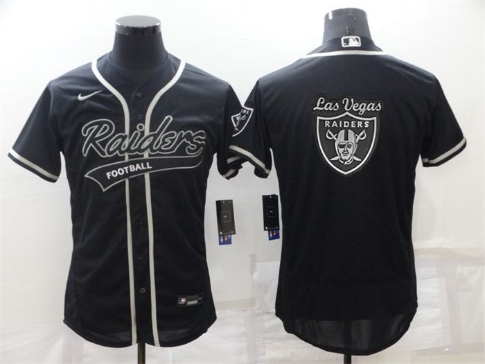 Personalized Men’s Las Vegas Raiders Black Team Big Logo With Patch Flex Base Stitched Baseball Jersey
