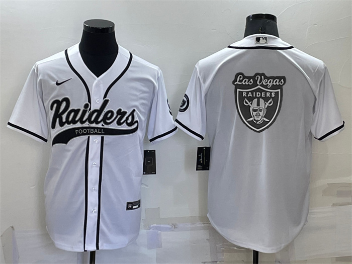 Personalized Men’s Las Vegas Raiders White Team Big Logo With Patch Cool Base Stitched Baseball Jersey