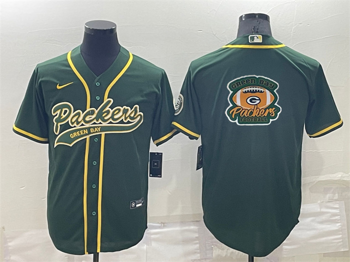 Personalized Men’s Green Bay Packers Green Team Big Logo With Patch Cool Base Stitched Baseball Jersey