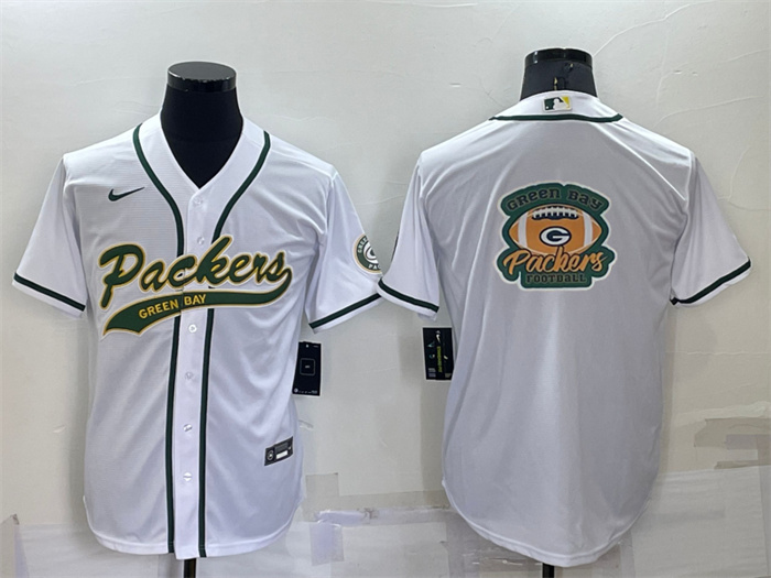 Personalized Men’s Green Bay Packers White Team Big Logo With Patch Cool Base Stitched Baseball Jersey
