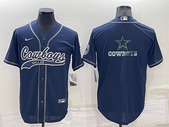 Personalized Men’s Dallas Cowboys Navy Team Big Logo With Patch Cool Base Stitched Baseball Jersey