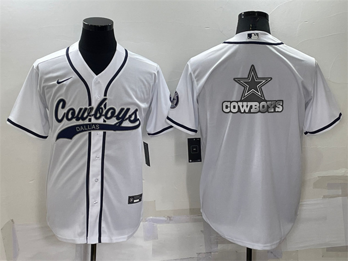 Personalized Men’s Dallas Cowboys White Team Big Logo With Patch Cool Base Stitched Baseball Jersey