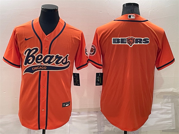 Personalized Men’s Chicago Bears Orange Team Big Logo With Patch Cool Base Stitched Baseball Jersey