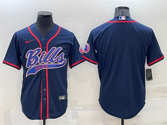 Personalized Men’s Buffalo Bills Blank Navy With Patch Cool Base Stitched Baseball Jersey