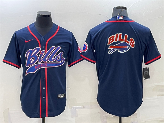Personalized Men’s Buffalo Bills Navy Team Big Logo With Patch Cool Base Stitched Baseball Jersey