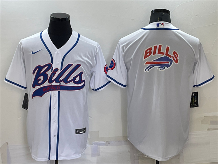 Personalized Men’s Buffalo Bills White Team Big Logo With Patch Cool Base Stitched Baseball Jersey