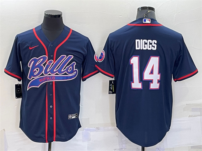 Personalized Men’s Buffalo Bills #14 Stefon Diggs Navy With Patch Cool Base Stitched Baseball Jersey
