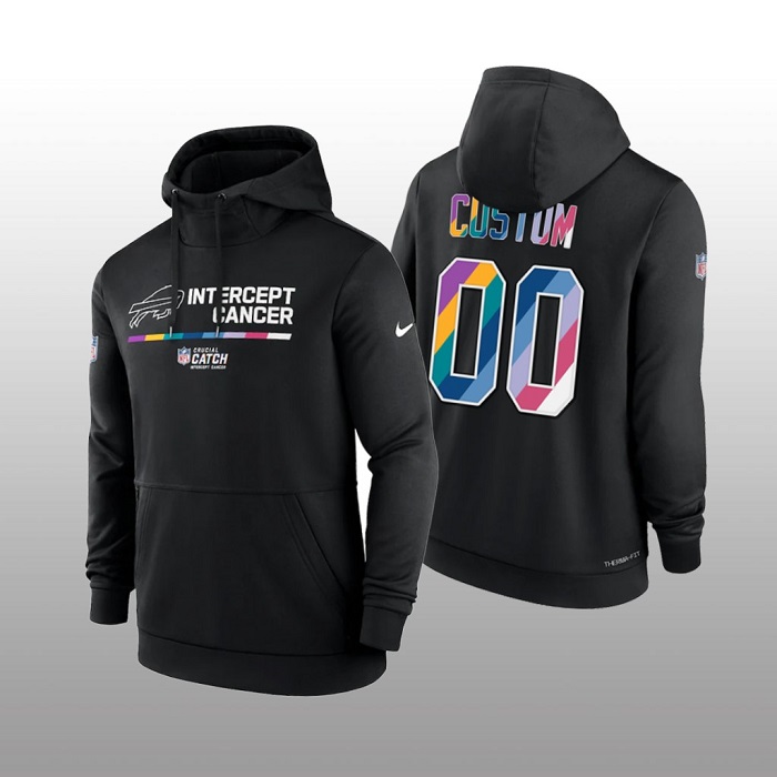 Personalized Men’s Buffalo Bills Active Player 2022 Black Crucial Catch Therma Performance Pullover Hoodie