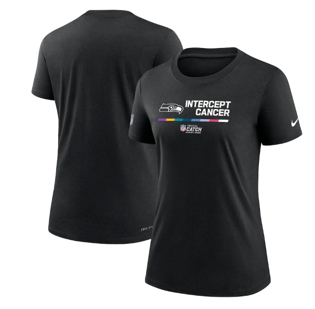 Personalized Women’s Seattle Seahawks 2022 Black Crucial Catch Performance T-Shirt(Run Small)