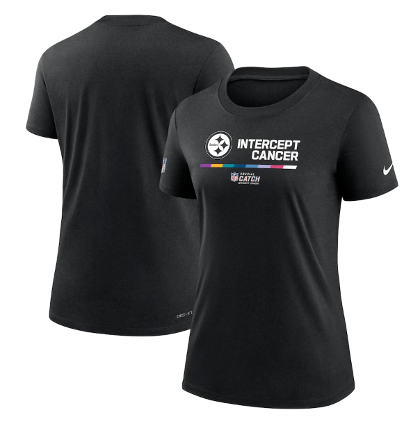 Personalized Women’s Pittsburgh Steelers 2022 Black Crucial Catch Performance T-Shirt(Run Small)