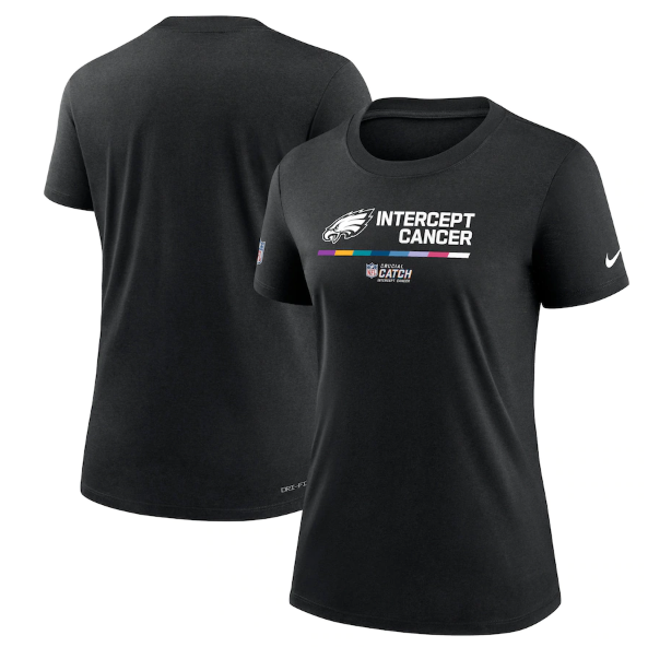 Personalized Women’s Philadelphia Eagles 2022 Black Crucial Catch Performance T-Shirt(Run Small)