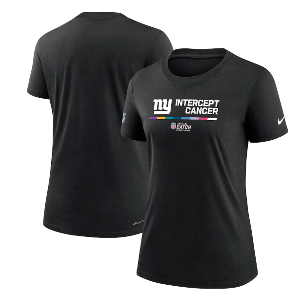 Personalized Women’s New York Giants 2022 Black Crucial Catch Performance T-Shirt(Run Small)