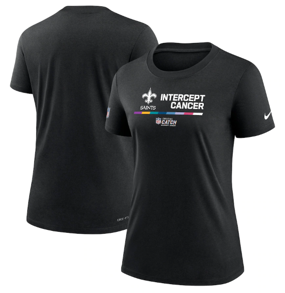 Personalized Women’s New Orleans Saints 2022 Black Crucial Catch Performance T-Shirt(Run Small)