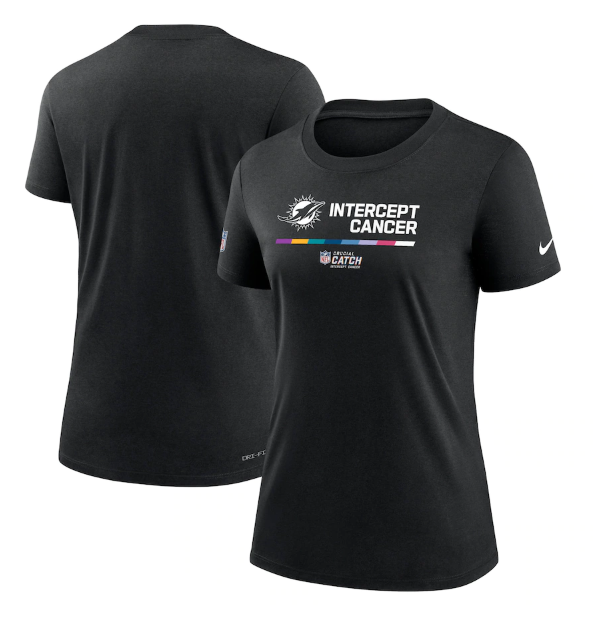 Personalized Women’s Miami Dolphins 2022 Black Crucial Catch Performance T-Shirt(Run Small)