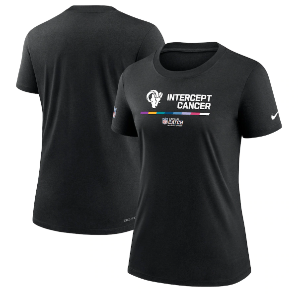 Personalized Women’s Los Angeles Rams 2022 Black Crucial Catch Performance T-Shirt(Run Small)