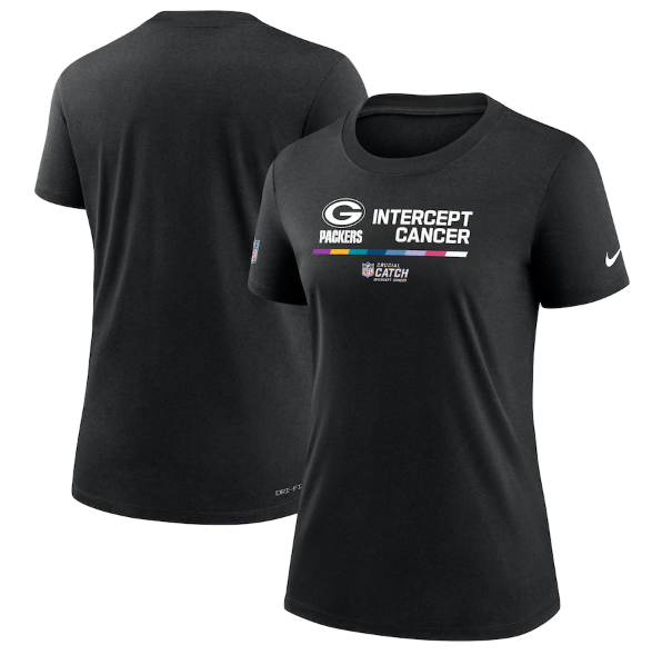 Personalized Women’s Green Bay Packers 2022 Black Crucial Catch Performance T-Shirt(Run Small)