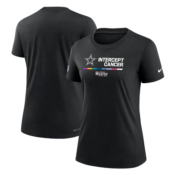 Personalized Women’s Dallas Cowboys 2022 Black Crucial Catch Performance T-Shirt(Run Small)
