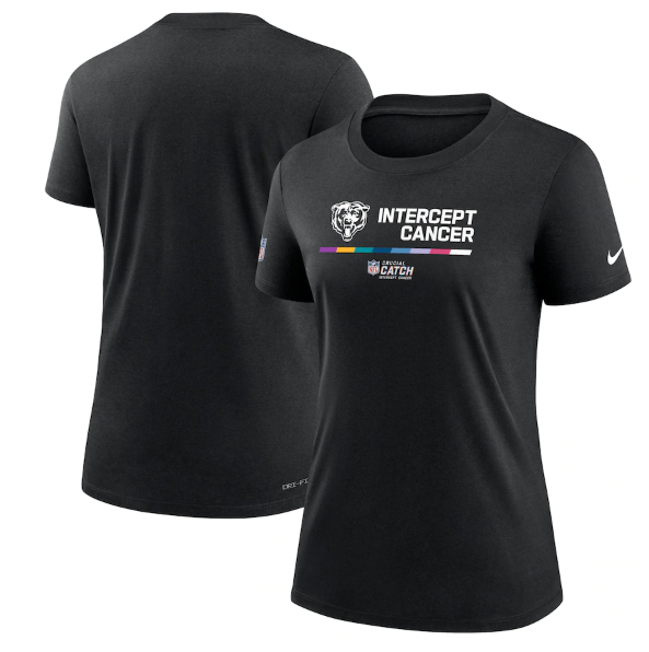Personalized Women’s Chicago Bears 2022 Black Crucial Catch Performance T-Shirt(Run Small)