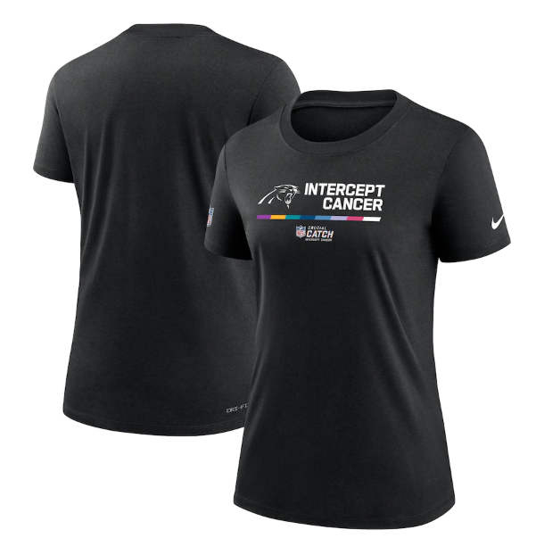 Personalized Women’s Carolina Panthers 2022 Black Crucial Catch Performance T-Shirt(Run Small)