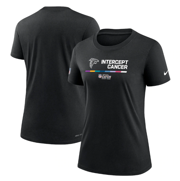 Personalized Women’s Atlanta Falcons 2022 Black Crucial Catch Performance T-Shirt(Run Small)