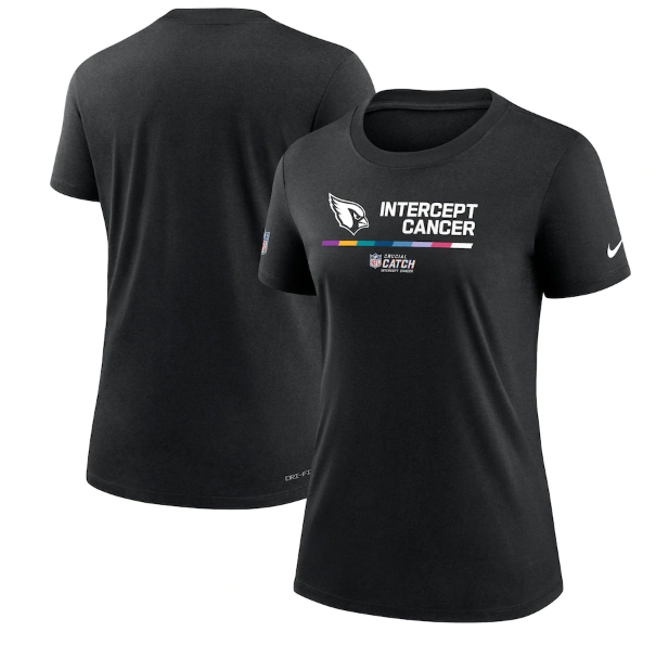 Personalized Women’s Arizona Cardinals 2022 Black Crucial Catch Performance T-Shirt(Run Small)