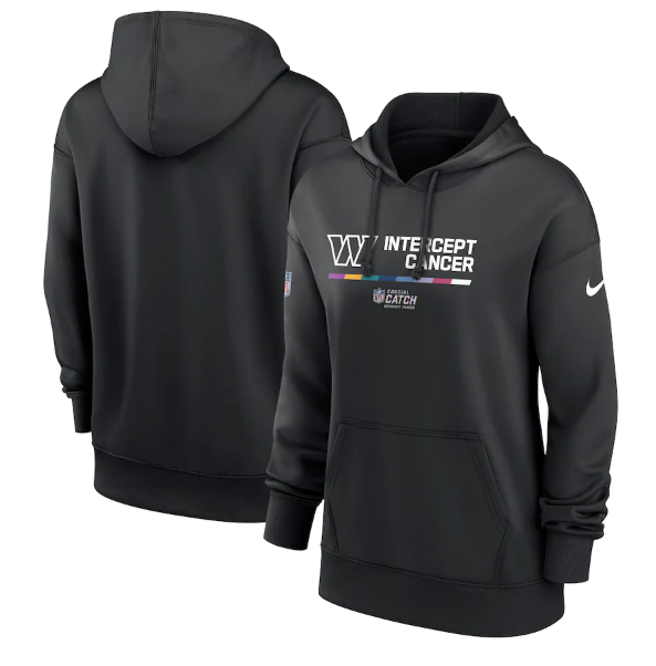 Personalized Women’s Washington Commanders 2022 Black NFL Crucial Catch Therma Performance Pullover Hoodie(Run Small)
