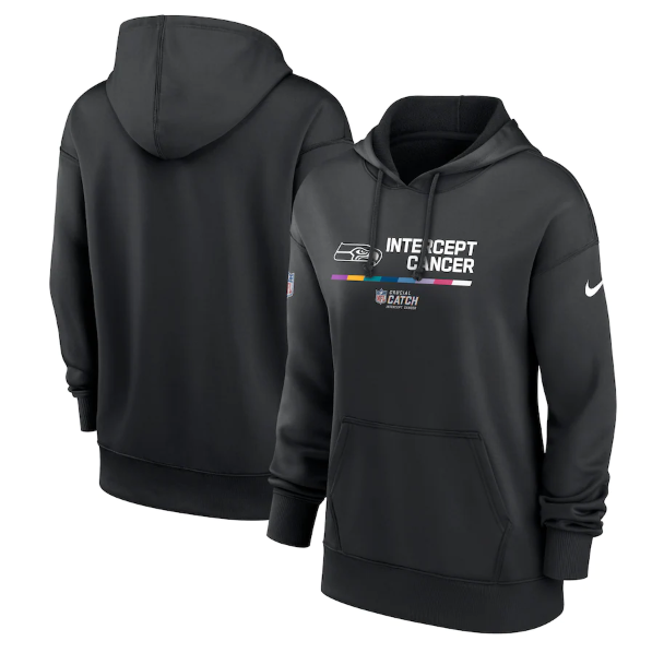 Personalized Women’s Seattle Seahawks 2022 Black NFL Crucial Catch Therma Performance Pullover Hoodie(Run Small)