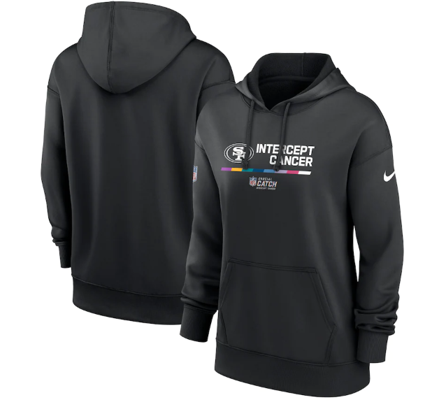 Personalized Women’s San Francisco 49ers 2022 Black NFL Crucial Catch Therma Performance Pullover Hoodie(Run Small)