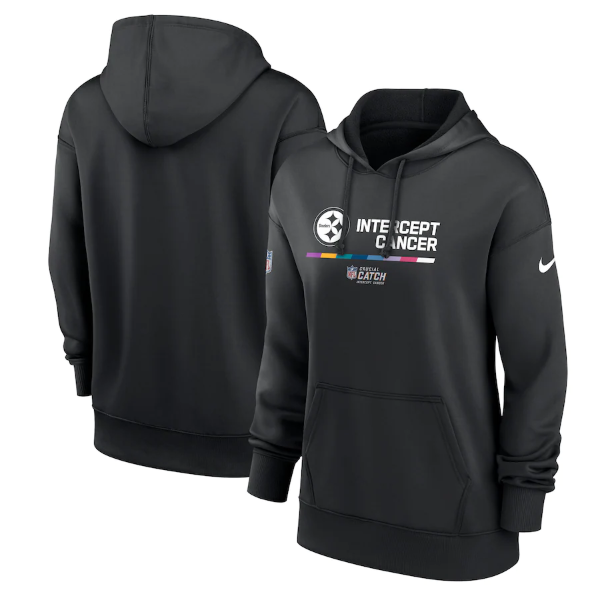 Personalized Women’s Pittsburgh Steelers 2022 Black NFL Crucial Catch Therma Performance Pullover Hoodie(Run Small)