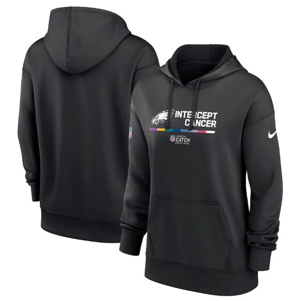 Personalized Women’s Philadelphia Eagles 2022 Black NFL Crucial Catch Therma Performance Pullover Hoodie(Run Small)