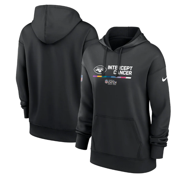Personalized Women’s New York Jets 2022 Black NFL Crucial Catch Therma Performance Pullover Hoodie(Run Small)