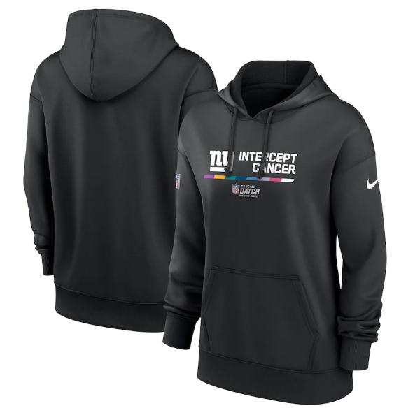 Personalized Women’s New York Giants 2022 Black NFL Crucial Catch Therma Performance Pullover Hoodie(Run Small)